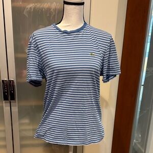 Lacoste Women's Light Blue Striped Tee
